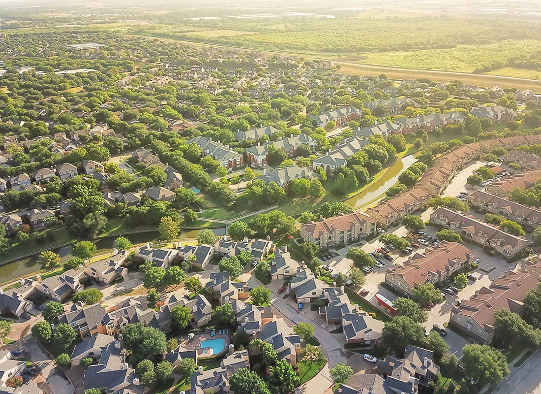 Keller, TX - Aerial View of Residential Homes in Texas on a Sunny Day